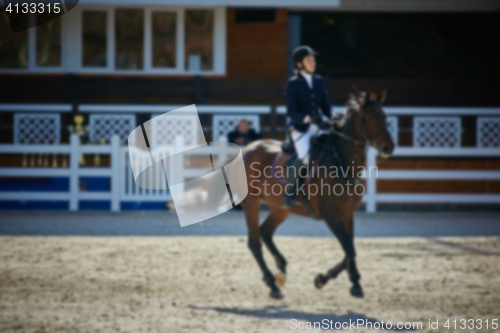 Image of Equestrian Sports. Horse Jumping. Show. Photo blurred on purpose