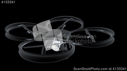 Image of Drone, quadrocopter, with photo camera flying. 3d render