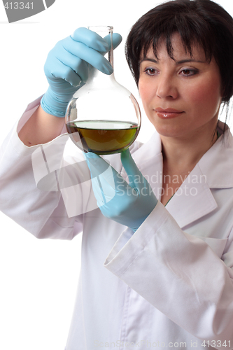 Image of Scientist with round flask