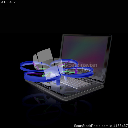 Image of Drone and laptop. 3D render