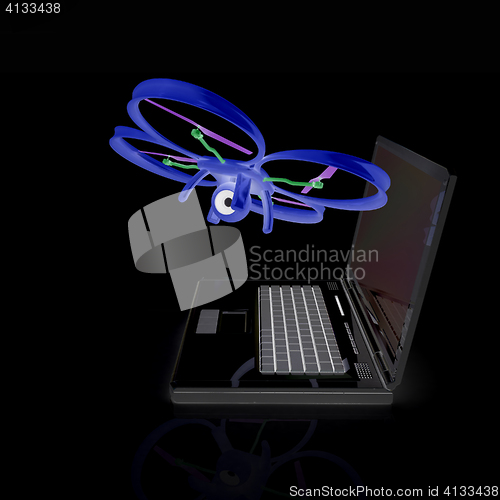 Image of Drone and laptop. 3D render