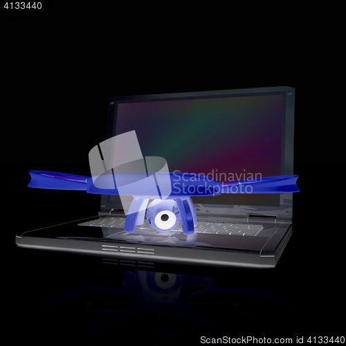 Image of Drone and laptop. 3D render