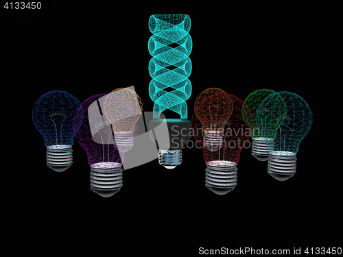 Image of energy-saving lamps. 3D illustration