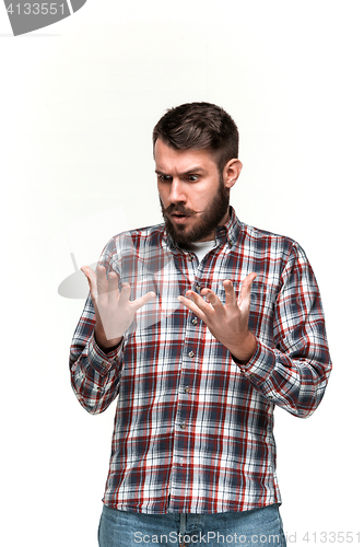 Image of Man is looking scared. Over white background