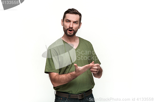 Image of Man is looking pouter. Over white background