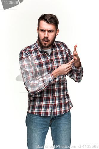 Image of Man is looking pouter. Over white background