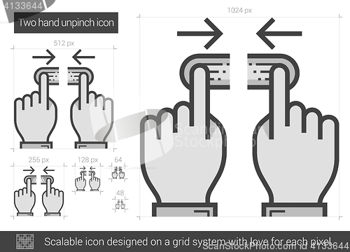 Image of Two hand unpinch line icon.