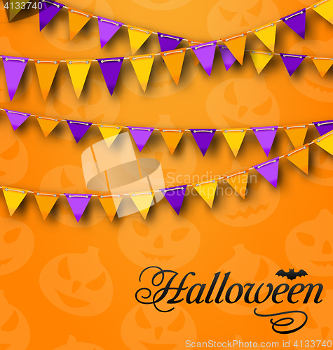 Image of Decoration with Colorful Bunting Pennants for Halloween Party