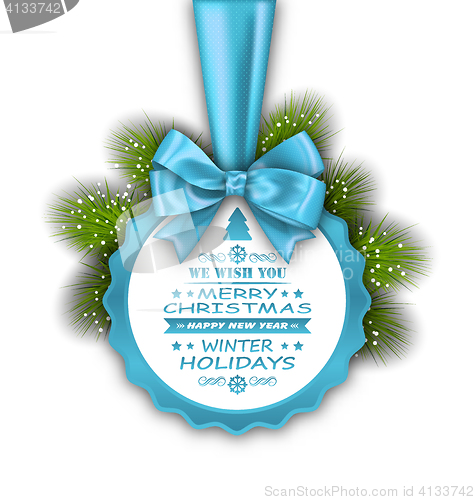 Image of Merry Christmas Elegant Card with Bow Ribbon