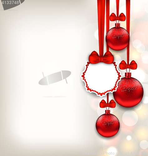 Image of Xmas Glitter Background with Celebration Card and Balls