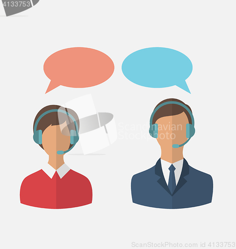 Image of Flat icons of call center operators with man and woman wearing h