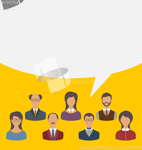 Image of Unity of business people team with speech bubble, modern flat ic