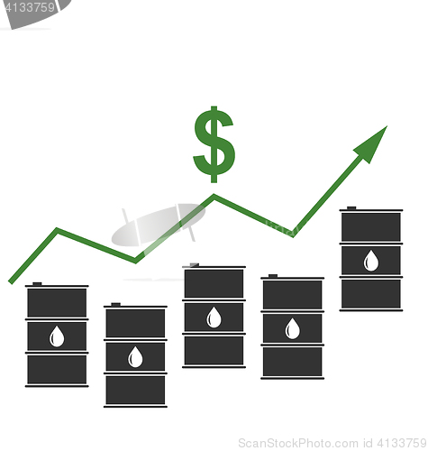 Image of Concept of Oil Prices Up, Black Barrels and Graph Growth
