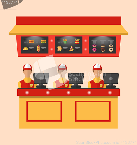 Image of Workers with Cash Register in Cafe