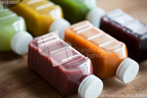 Image of bottles with different fruit or vegetable juices