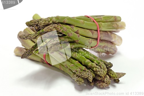 Image of Two bunches of green asparagus