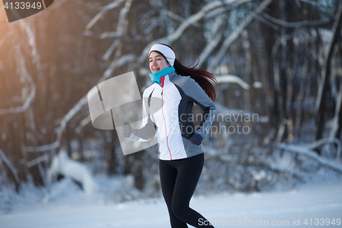 Image of Girl on jog among forest