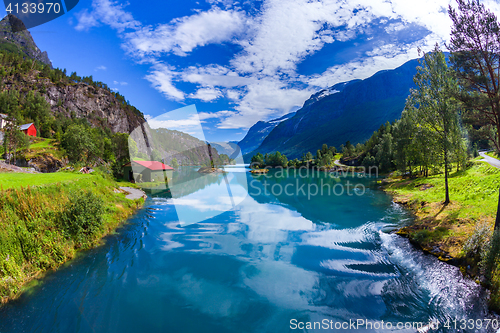 Image of Beautiful Nature Norway Lovatnet lake.