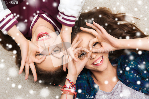 Image of happy smiling pretty teenage girls having fun