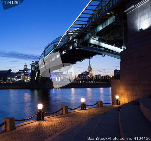 Image of Moscow night cityscape with a bridge. Russia