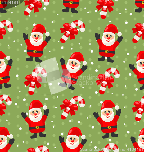 Image of Seamless Christmas pattern with Santa Claus snow and candy cane