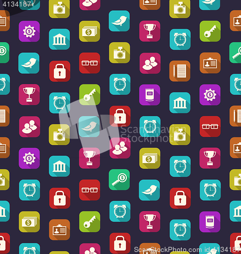 Image of Seamless Pattern with Business and Financial Colorful Icons