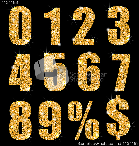 Image of Set collection digits symbol, golden texture