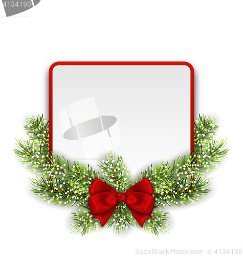 Image of Winter Greeting Card with Fir Branches and Bow