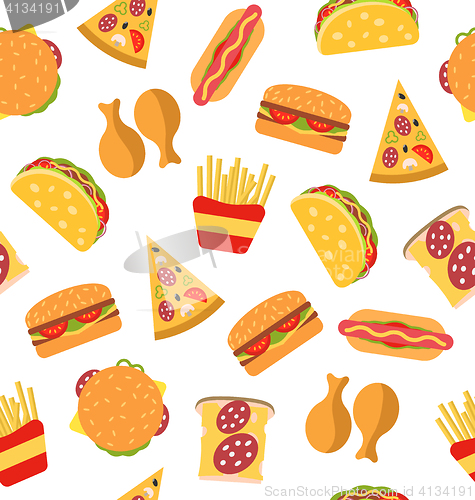 Image of Seamless Pattern with Set Fast Food Flat Icons