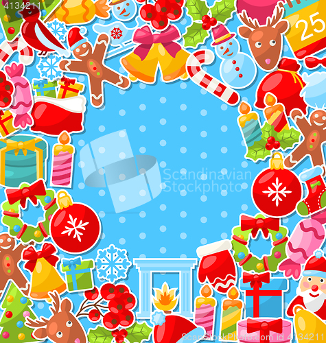 Image of Merry Christmas Background with Traditional Colorful Object