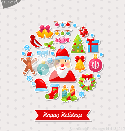 Image of Merry Christmas Celebration Card with Traditional Elements