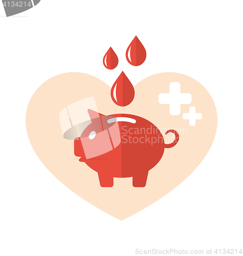 Image of Concept flat medical icons of piggy bank as blood donation