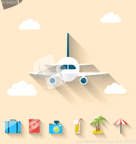 Image of Flat set icons of planning summer vacation, simple style with lo