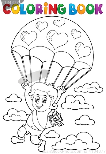 Image of Coloring book Cupid with parachute