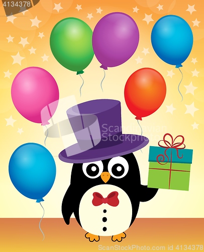 Image of Party penguin with hat and gift