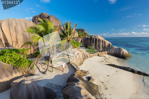 Image of Dramatic sunset at Anse Source d\'Argent beach, La Digue island, Seychelles