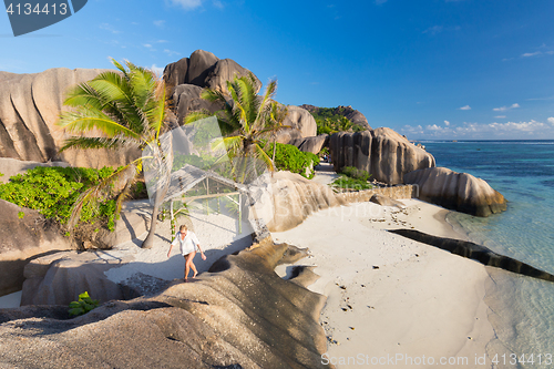 Image of Dramatic sunset at Anse Source d\'Argent beach, La Digue island, Seychelles