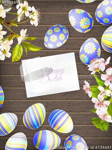 Image of Easter eggs on wooden background. EPS 10