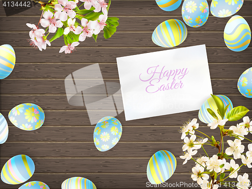 Image of Easter eggs on wooden background. EPS 10