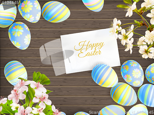 Image of Easter eggs on wooden background. EPS 10
