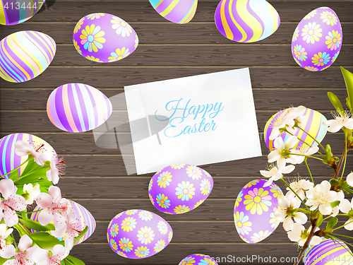 Image of Easter eggs on wooden background. EPS 10