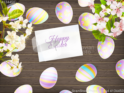 Image of Easter eggs on wooden background. EPS 10