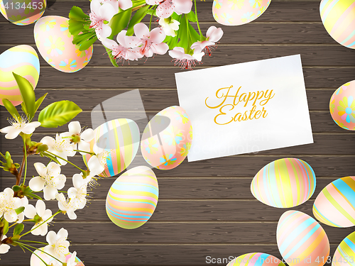 Image of Easter eggs on wooden background. EPS 10