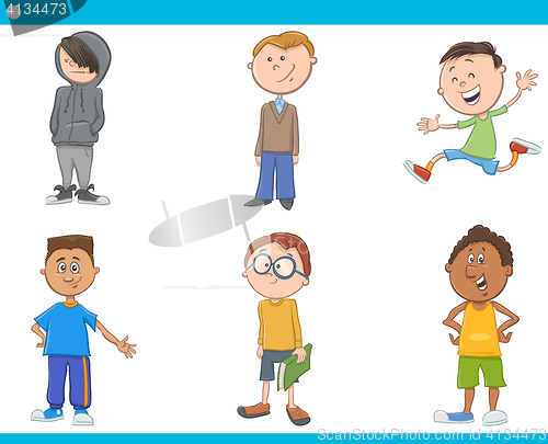 Image of kid boys characters cartoon set