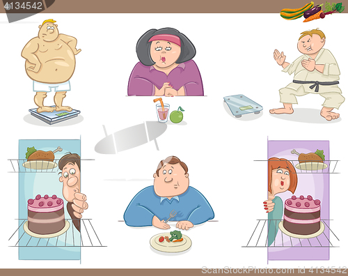 Image of people on diet cartoon set