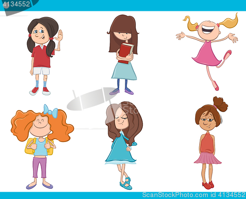 Image of kid girls characters cartoon set
