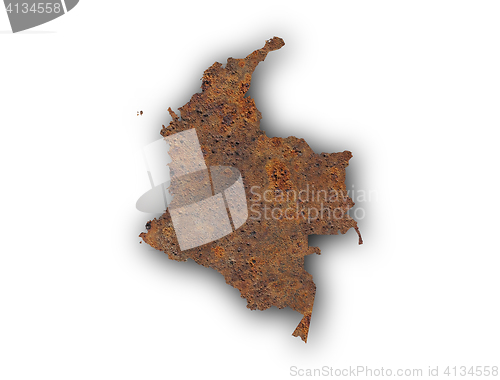 Image of Map of Colombia on rusty metal