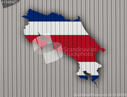 Image of Map and flag of Costa Rica on corrugated iron