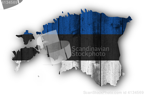 Image of Map and flag of Estonia on weathered wood