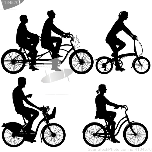 Image of Set silhouette of a cyclist male and female. illustratio